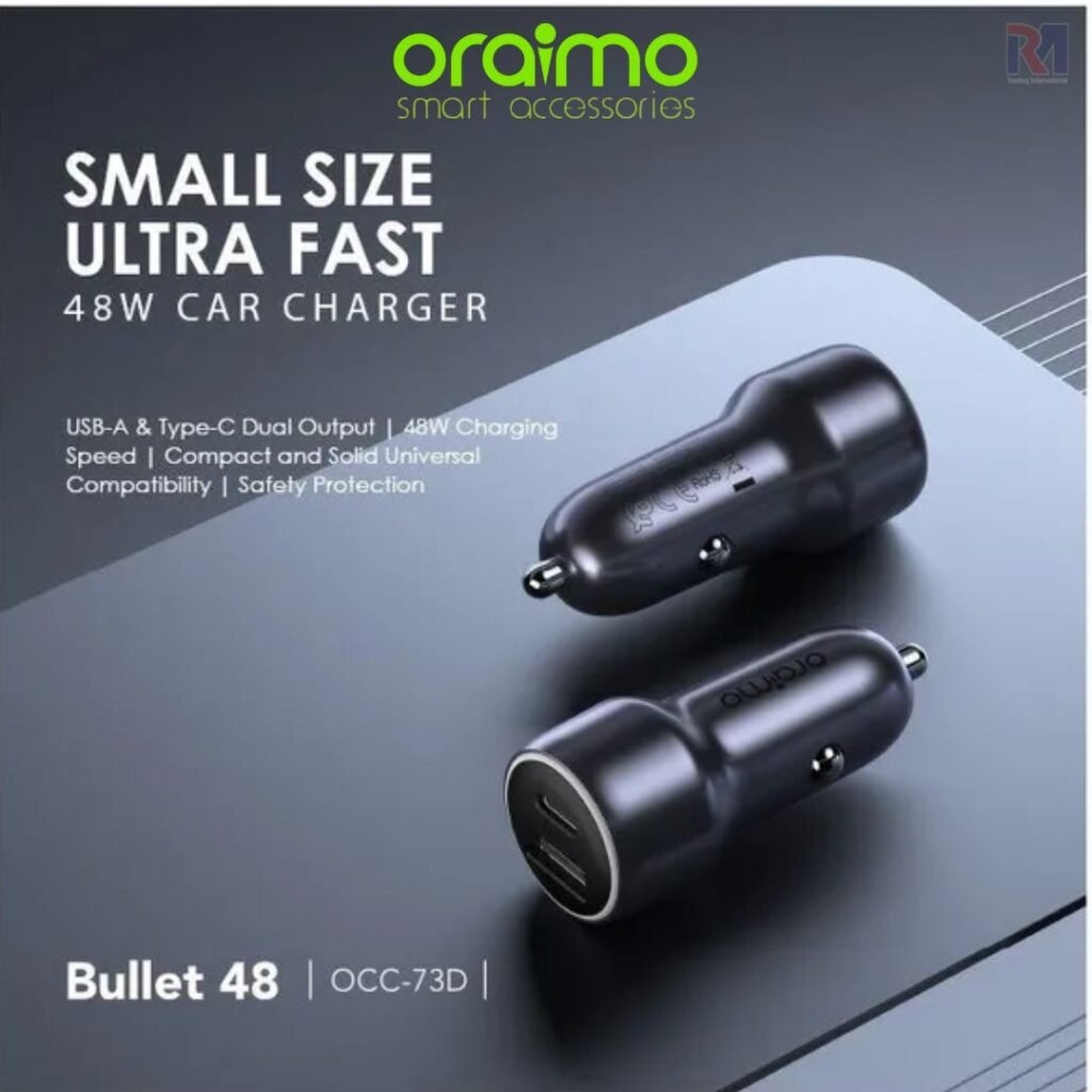 Oraimo MV Bullet 48 Dual Port 48W Car Charger OCC 73D Dark Chrome
