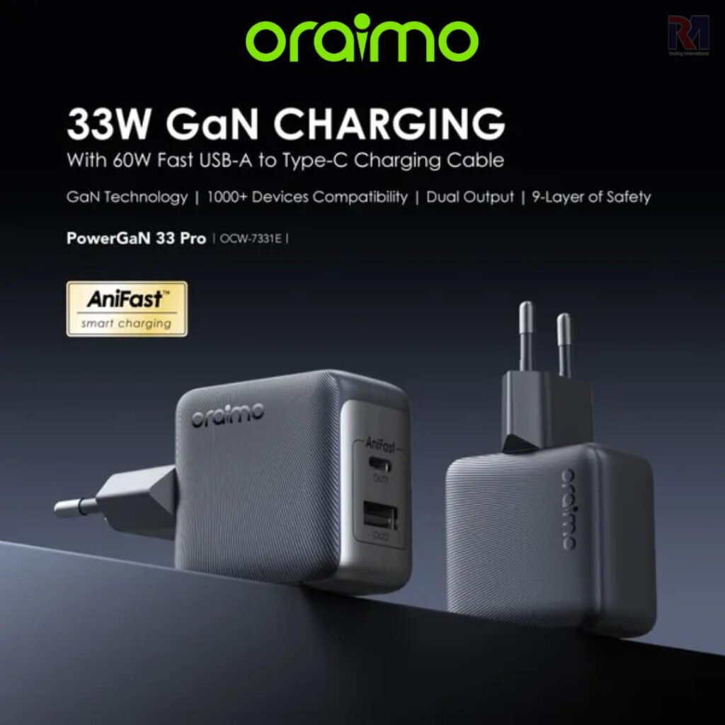 Oraimo PowerGaN 33 Pro 33W GaN Wall Charger OCW-7331E plus C54